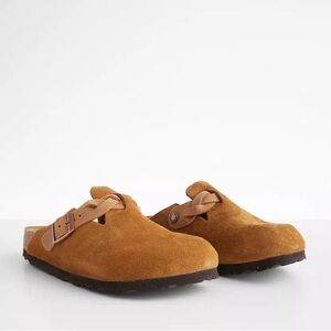 New Size Narrow Birkenstock Boston Braided Soft Suede Clog Mink Brown